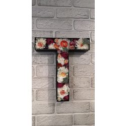 "T" letter with silk flowers