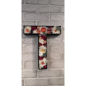 "T" letter with silk flowers