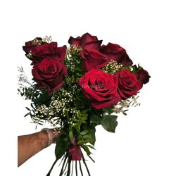 10 strands of premium long Ecuadorian red roses in a bouquet