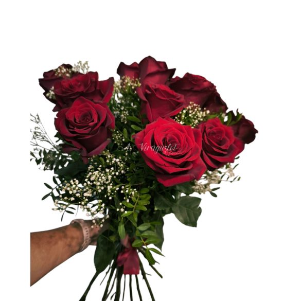 10 strands of premium long Ecuadorian red roses in a bouquet