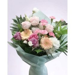 Modern pink bouquet with mixed flowers