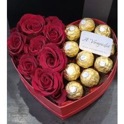 Heart-shaped rose box with bonbons