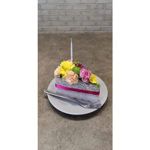 Colorful flower cake slice
