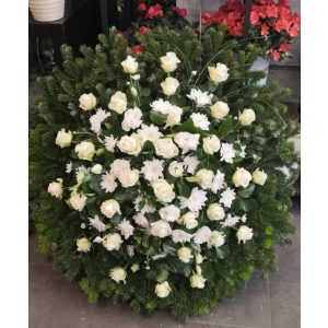 Standing funeral wreath with roses