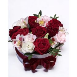 Flower box with roses and mixed flowers