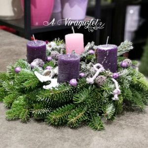 Pink-purple Advent Wreath with Pine Branches