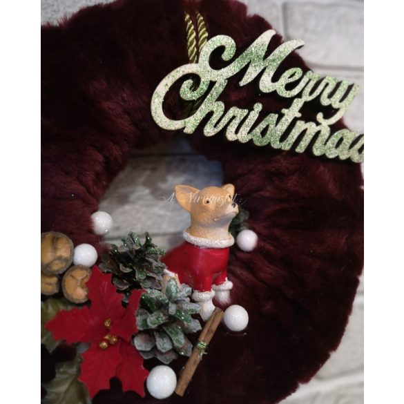 Furry door wreath decoration with a chihuahua