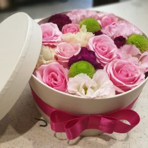 Pink flower box made from mixed flowers