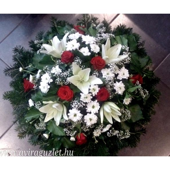 Arched wreath with lilies and roses
