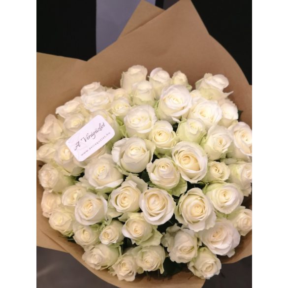 Premium white rose bouquet made of 50 roses