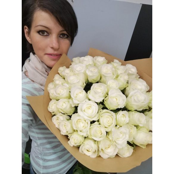 Premium white rose bouquet made of 50 roses