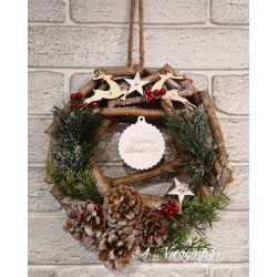 Christmas wreath door decoration with pine cones